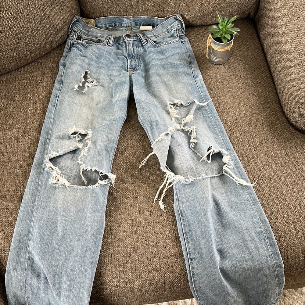 Vintage Abercrombie Low Rise Distressed Ripped Wide Leg Jeans Light Wash Size 14